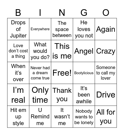 Top Songs of 2001 Bingo Card