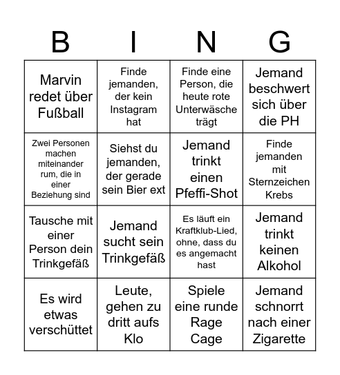 Party Bingo Card