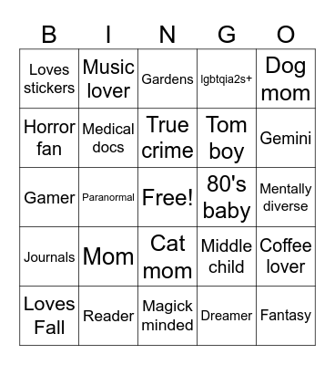 Penpal Bingo Card