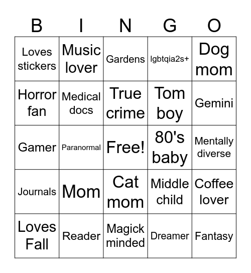 Penpal Bingo Card