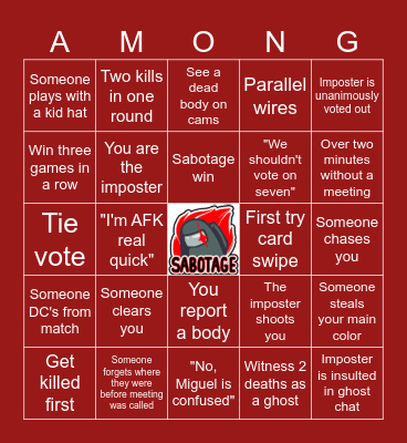 Among Us Bingo Card