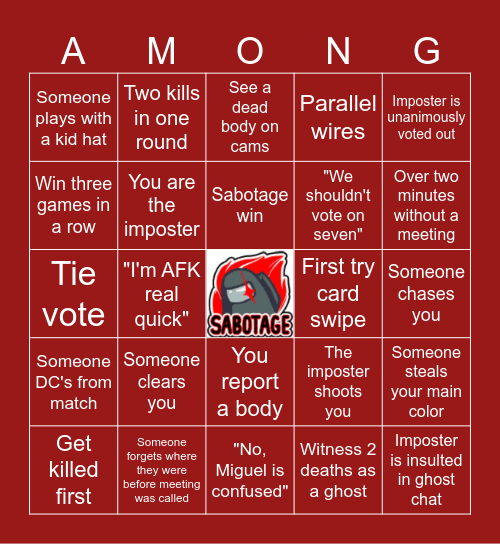 Among Us Bingo Card