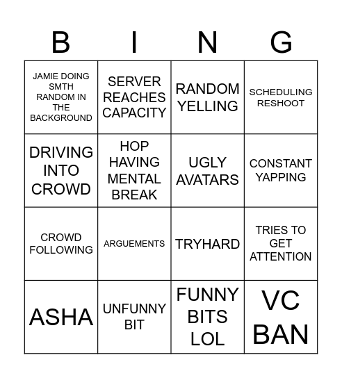 RATSKEWER VIDEO EVENT Bingo Card