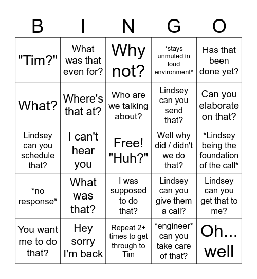 Team McNicoll Bingo Card