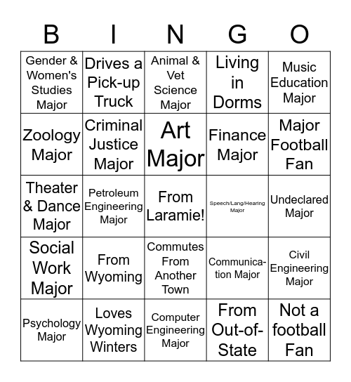 ENGL1010-19 Bingo Card