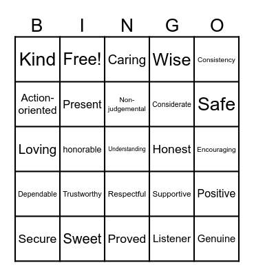 SOS- Trusted Adult Bingo Card