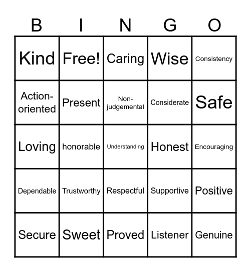 SOS- Trusted Adult Bingo Card