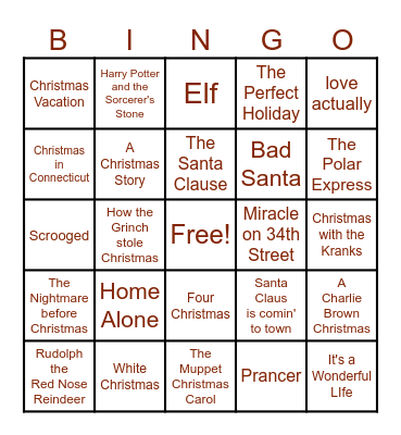 Holiday Bingo Card