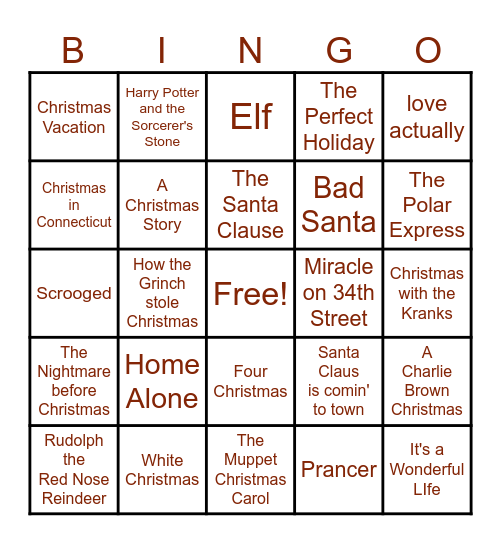 Holiday Bingo Card