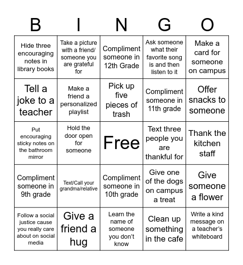 Tikkun Olam Bingo Card