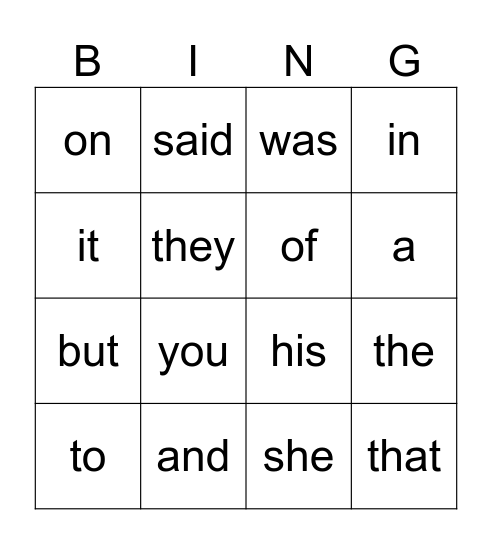 List 1 Bingo Card