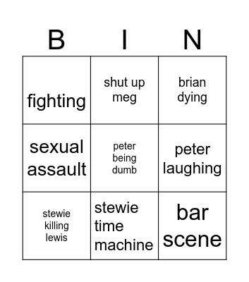 family guy bingo Card