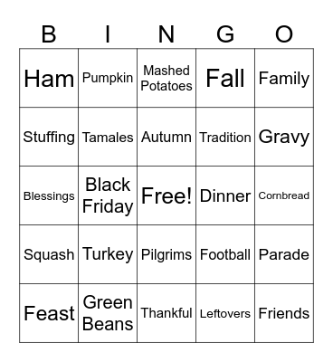 Thanksgiving Bingo Card