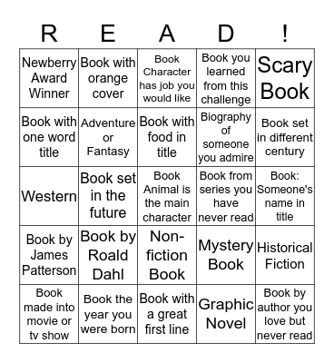 4th Grade Reading Challenge Bingo Card