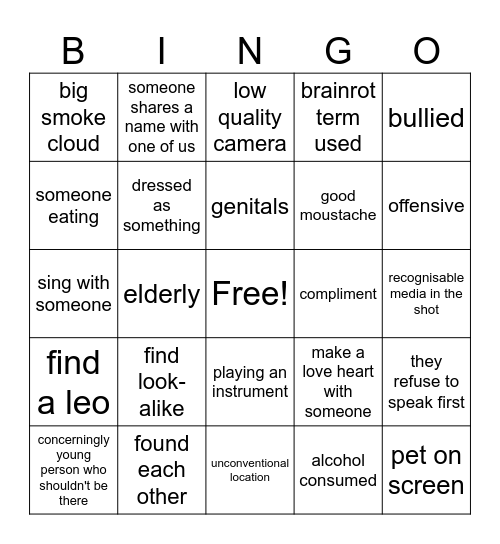 omegle bingo Card