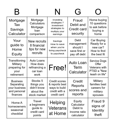 MakingCents Bingo Card