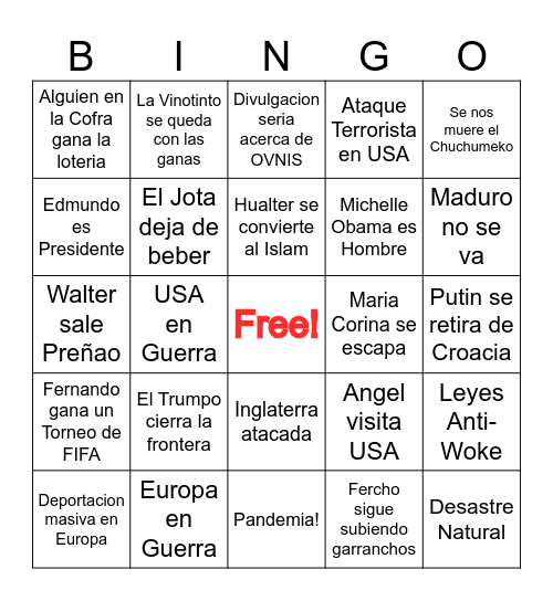 Bingo 2025 Bingo Card