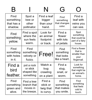 Nature Bingo Card