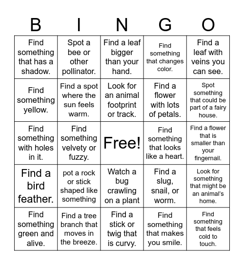 Nature Bingo Card