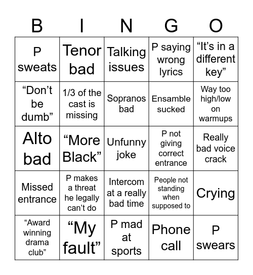 Drama Bingo Card