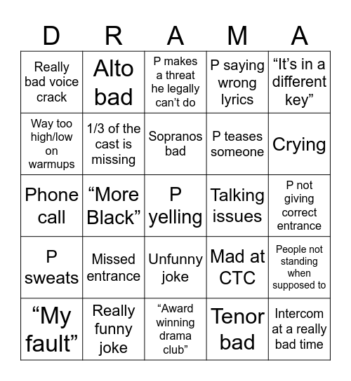 Hadestown Bingo Card