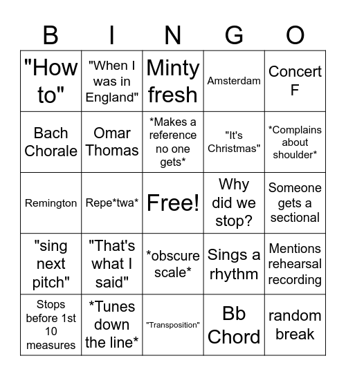 Secret Band Bingo (Reveal only if you win) Bingo Card