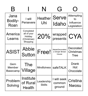 Gem Winter Bingo 2024 Bingo Card
