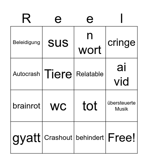 Ig reels Bingo Card