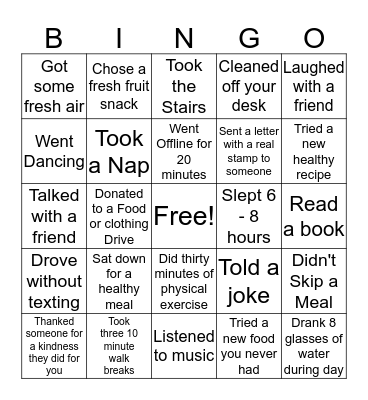 Healthy ME Bingo Card