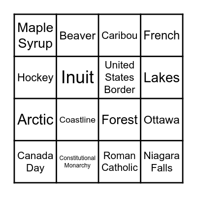 CANADA Bingo Card