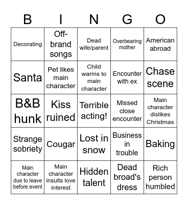 Cheesy Christmas Films Bingo Card
