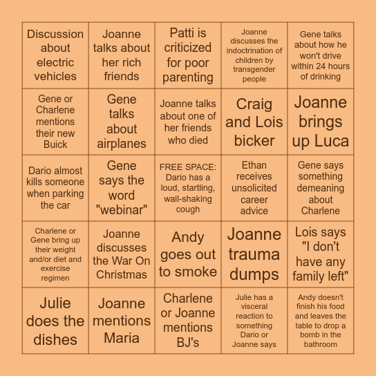 Di Iulio Family Thanksgiving 2024 BINGO Card