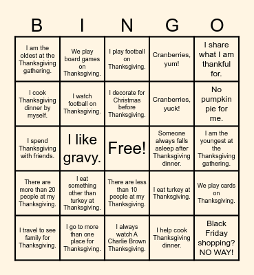 Thanksgiving BINGO! Bingo Card