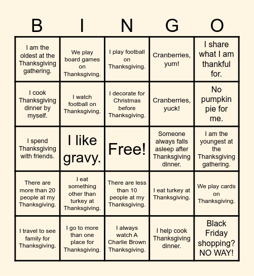 Thanksgiving BINGO! Bingo Card