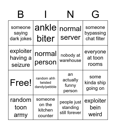 Dandys World Rp Server Bingo Card