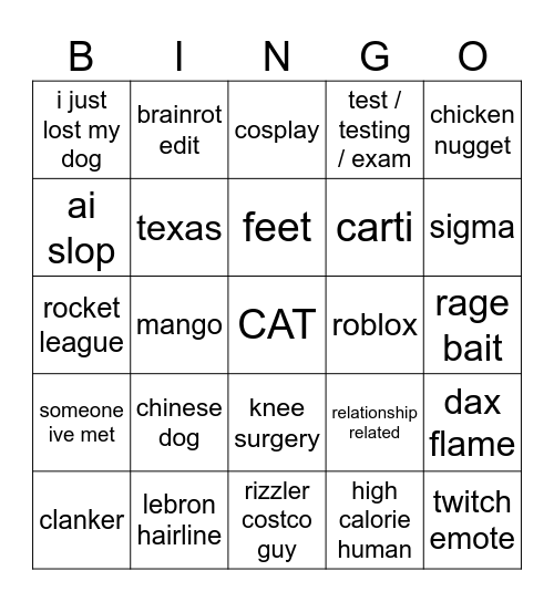 Untitled Bingo Card