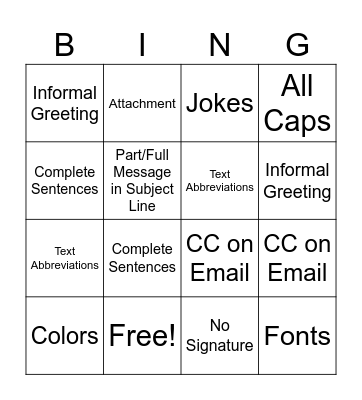 Email Bingo Card