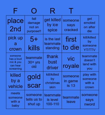 fortnite Bingo Card