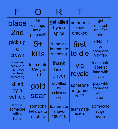 fortnite Bingo Card