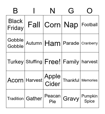 Happy Thanksgiving!! Bingo Card