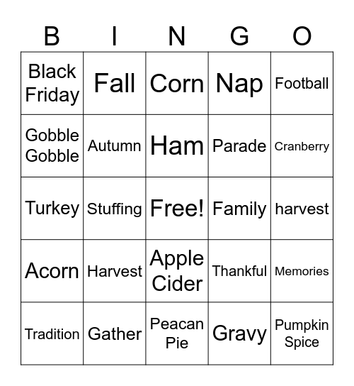 Happy Thanksgiving!! Bingo Card