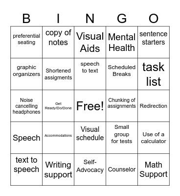 Social and Emotional Bingo Card