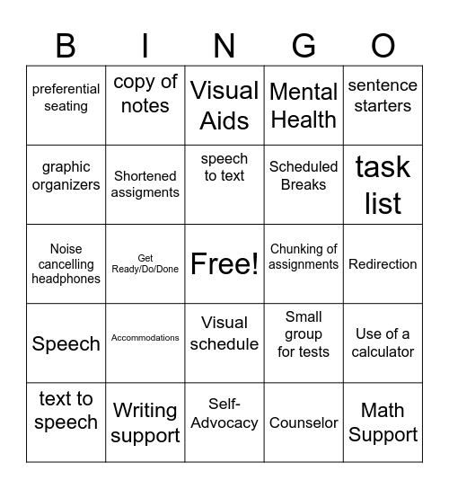 Social and Emotional Bingo Card