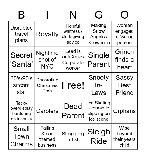 Hallmark Holiday Movies Bingo Card