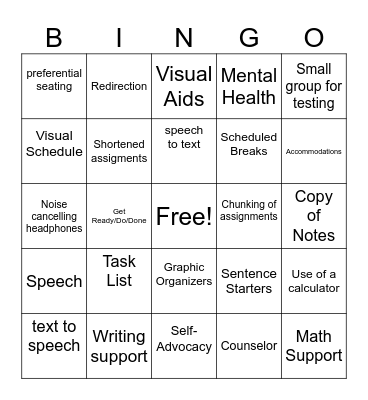 Social and Emotional Bingo Card