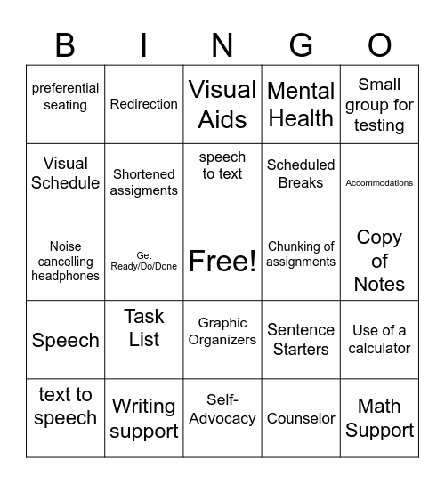 Social and Emotional Bingo Card