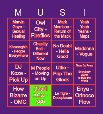 Schmusic Bingo Card