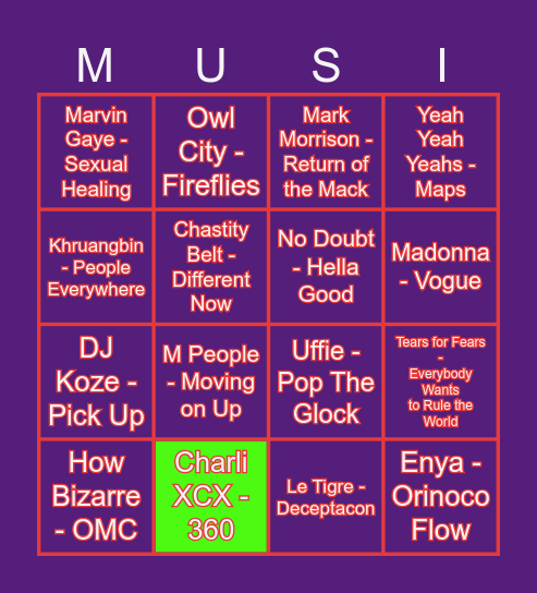 Schmusic Bingo Card
