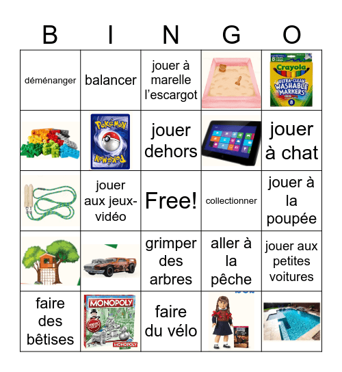 Les jouets/Activities Bingo Card