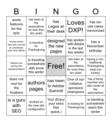 DXP Frontier Celebration Blackout Bingo: Find someone who... Bingo Card